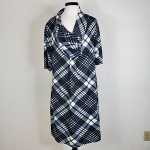 R & K Originals Women's Short Sleeve Shift Dress Black White Plaid Pullover